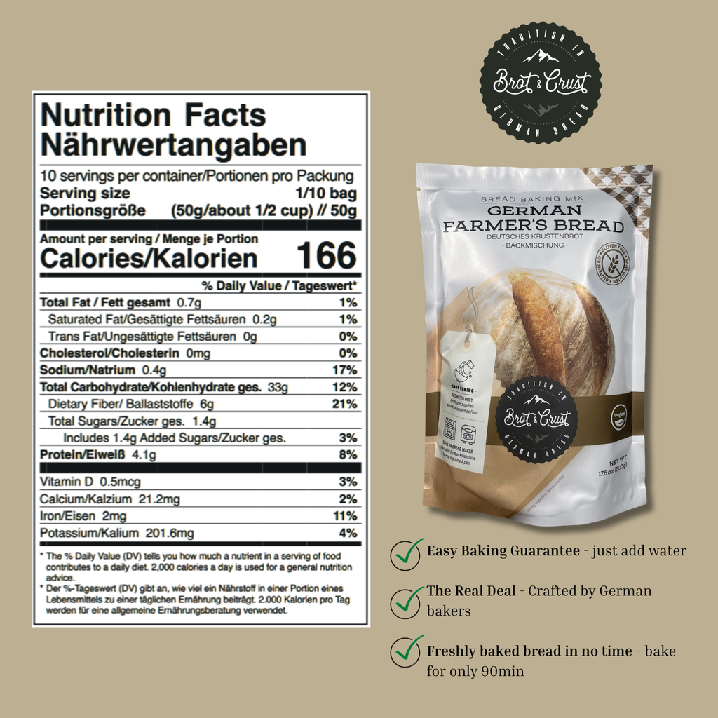 Nutrition facts for bread mix for gluten-free farmer's bread