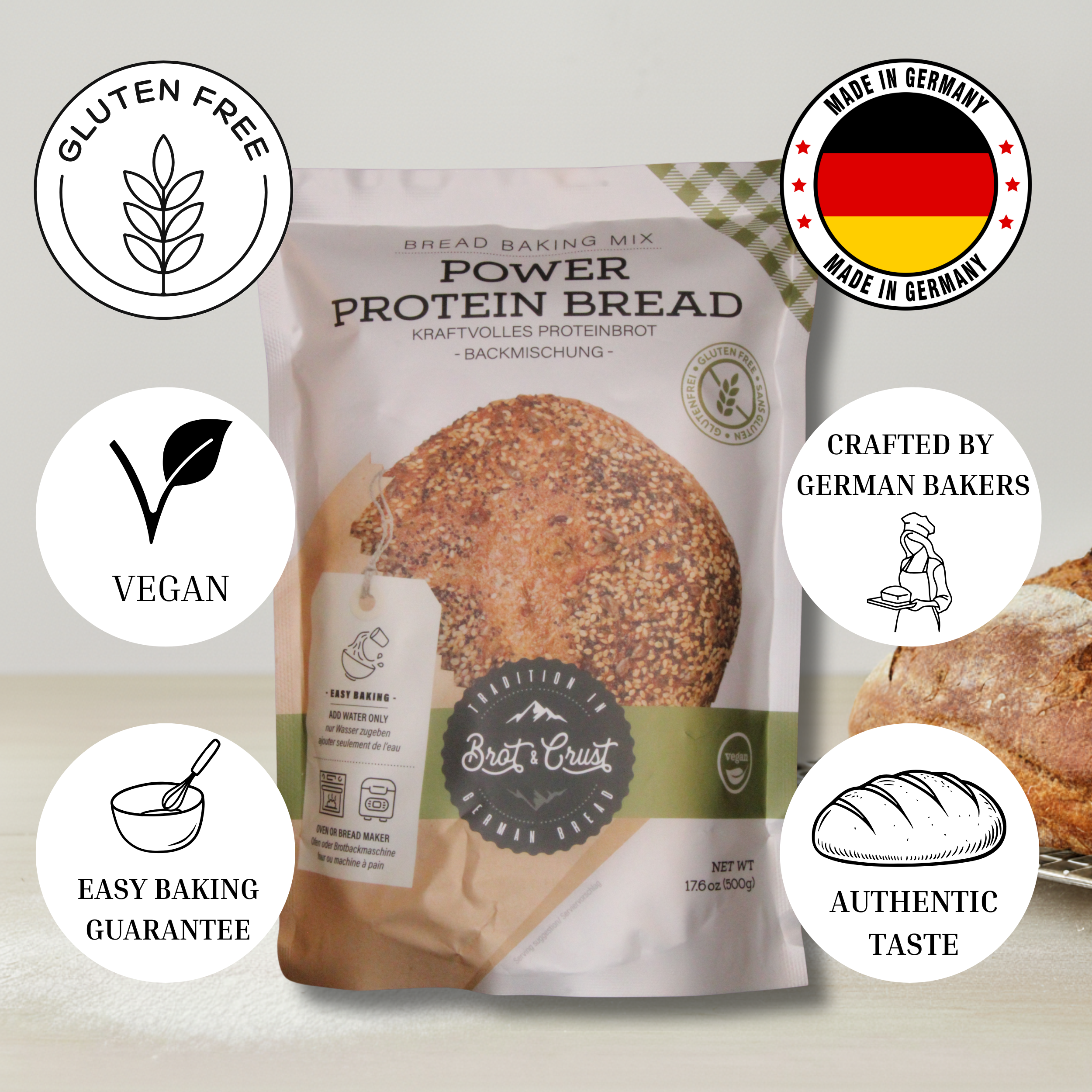 Product highlights for German gluten-free protein bread
