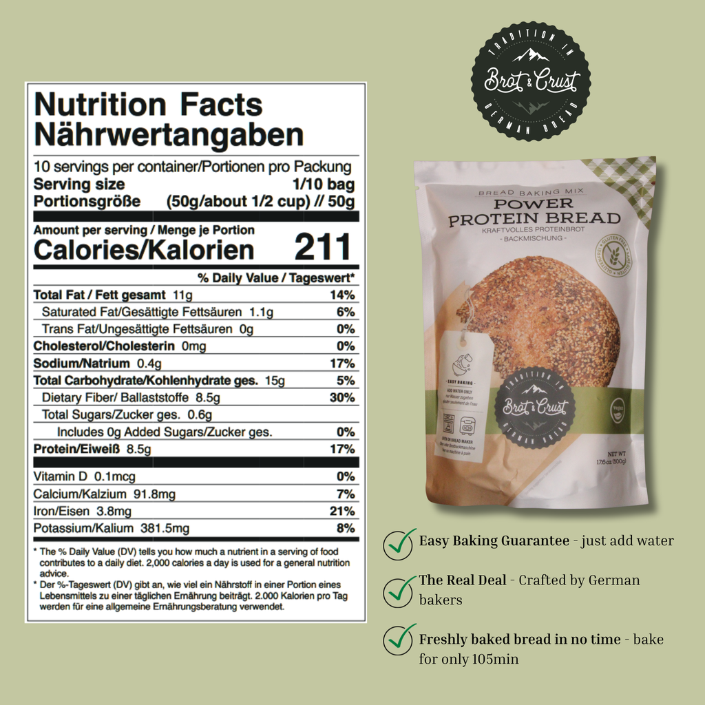 Nutrition facts for baking mix for gluten-free power protein bread