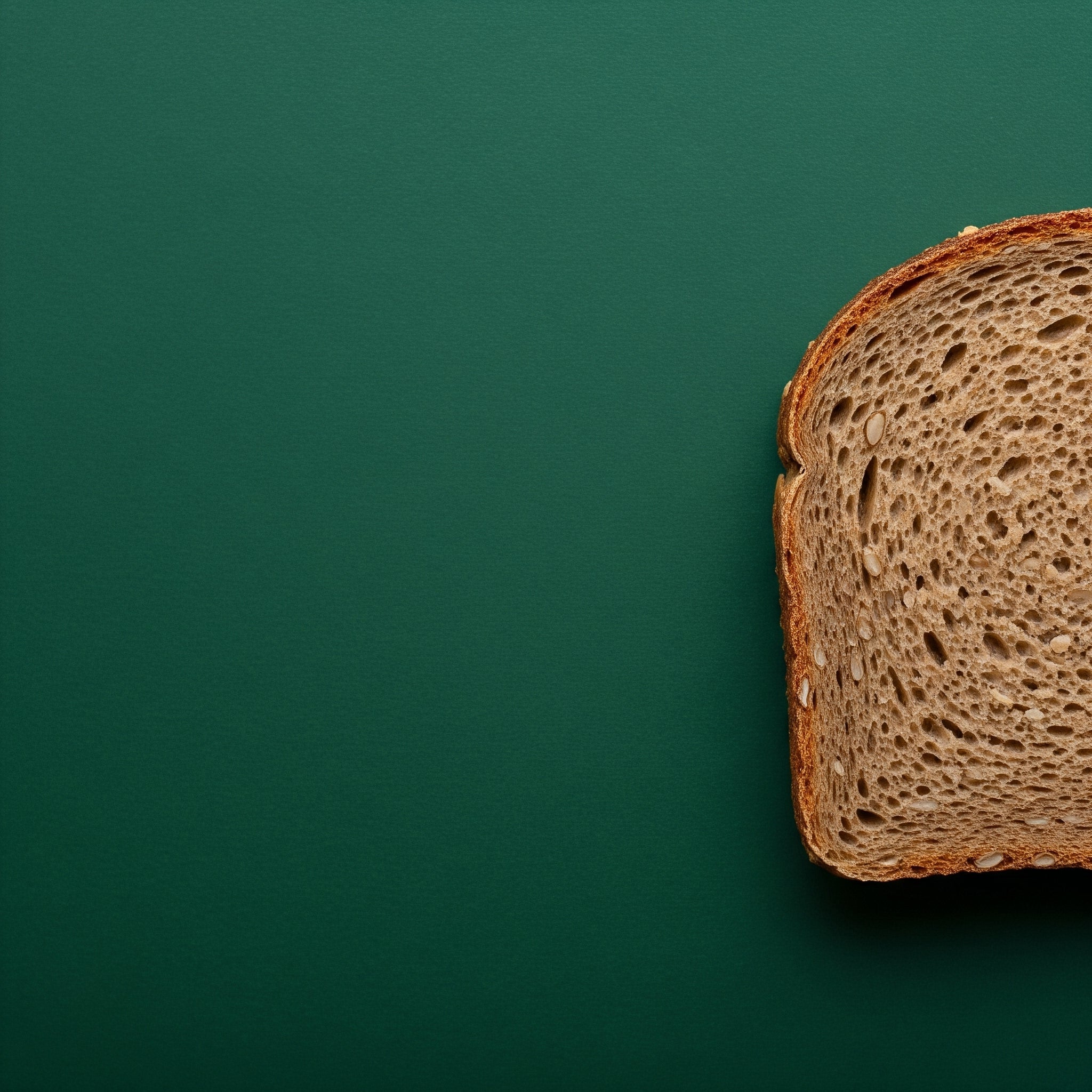 Slice of gluten-free whole grain bread on a green background