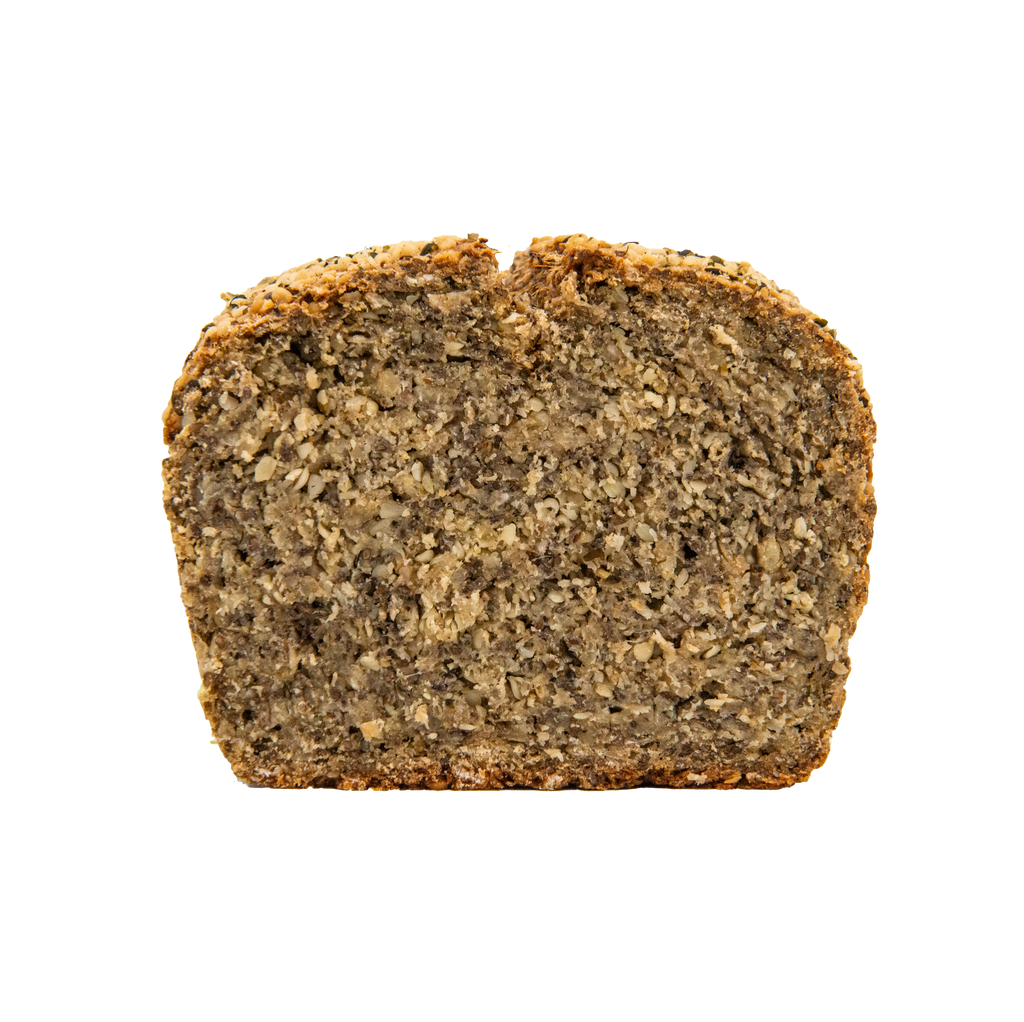 Sliced loaf off German gluten-free protein bread