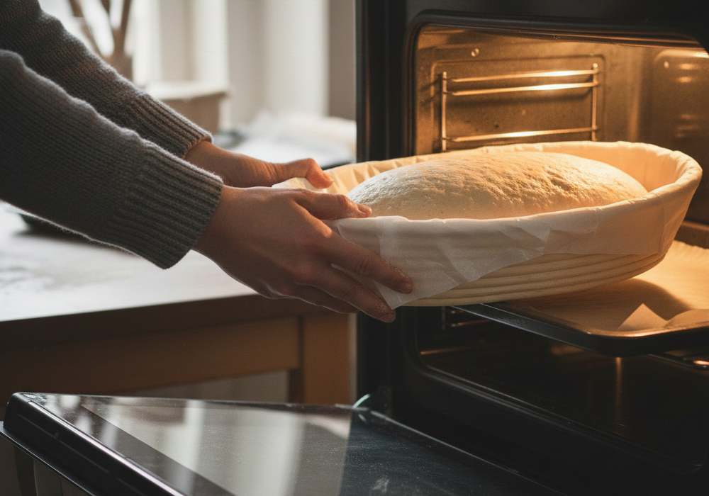 baking tray with dough in oven for gluten-free baking